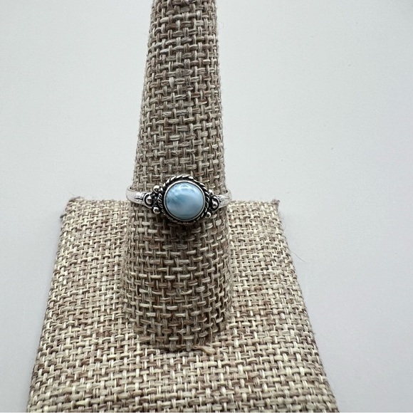 New Blue Larimar Stone Crystal Boho Silver Overlay Ring Size 8.75 - Picture 5 of 8